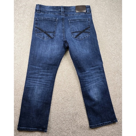 TK Axel Jeans Mens 36x30 Slim Boot Cut Dark Wash Blue Denim Embroidered - Picture 1 of 7